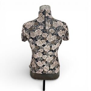 Vintage 90s Indie Grunge Burnout Floral Mock Neck Fitted Top Small Romantic